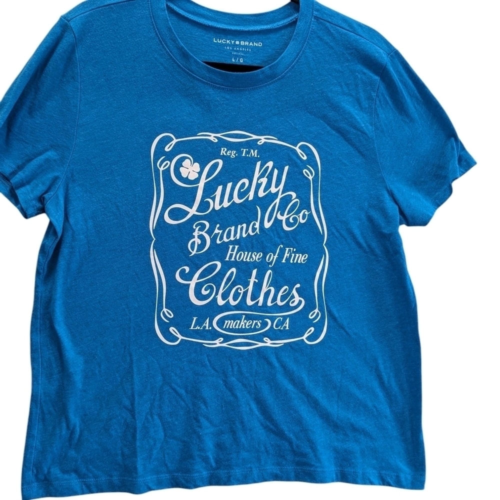 Lucky Brand Blue Women's Graphic T Shirt Size L Casual Beachy